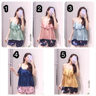 Bộ lụa hoạ tiết áo 2 dây - quần đùi