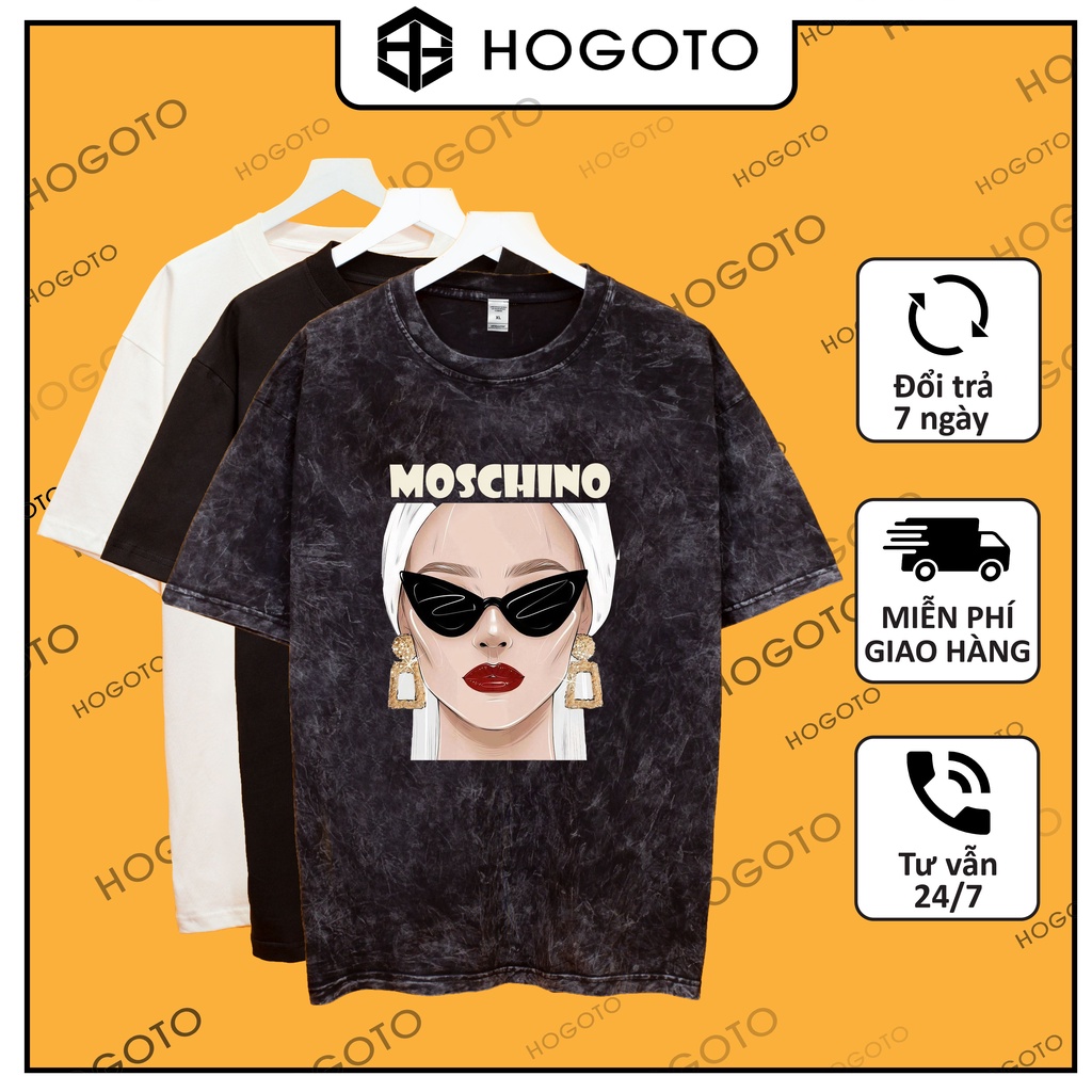 Áo thun tay lỡ Cô Gái Moschino Hogoto shop , Áo thun unisex nam nữ from rộng oversize chất liệu cotton