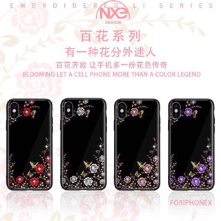 Ốp lưng iPhone 6/6Plus/7Plus/8Plus/X Lưng Kính chống trầy viền dẻo hoa châu âu đính đá cao cấp