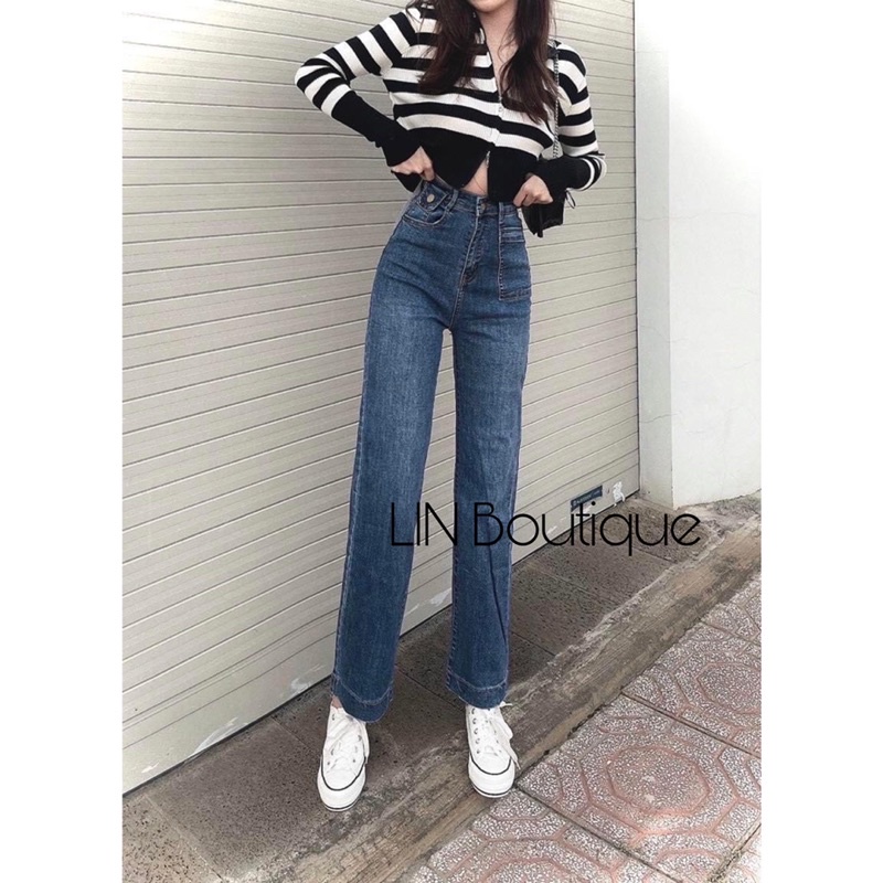 uần jean ống đứng túi kiểu sang chảnh