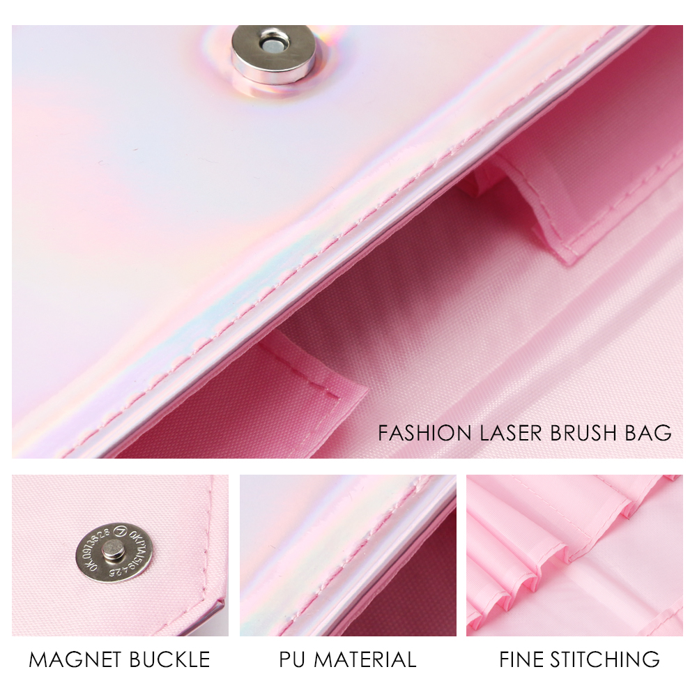 Túi đựng cọ trang điểm MAANGE bằng da PU màu hồng sáng bắt mắt tiện dụng
