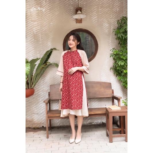 Áo dài bầu nữ xinh Áo dài bầu nhung hoa nhí Vintage ĐẦM BẦU CHIC MOM