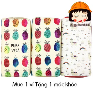 Bóp Ví Dài Cầm Tay Nữ Họa Tiết Hoạt Hình Trái Cây Dứa Cầu Vồng Đơn Giản Mà Đẹp !