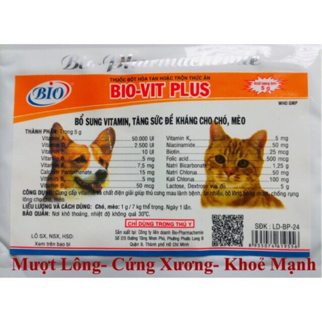 Dinh dưỡng ăn mượt lông – cứng xương – khỏe mạnh – Vitamin 5g
