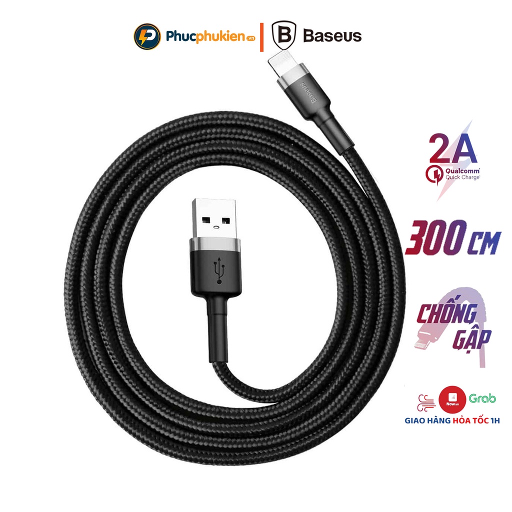 Dây sạc 3m chính hãng Baseus Cafule hỗ trợ sạc nhanh 10w cho 13 pro mã trở xuống Phúc Phụ Kiện HCM