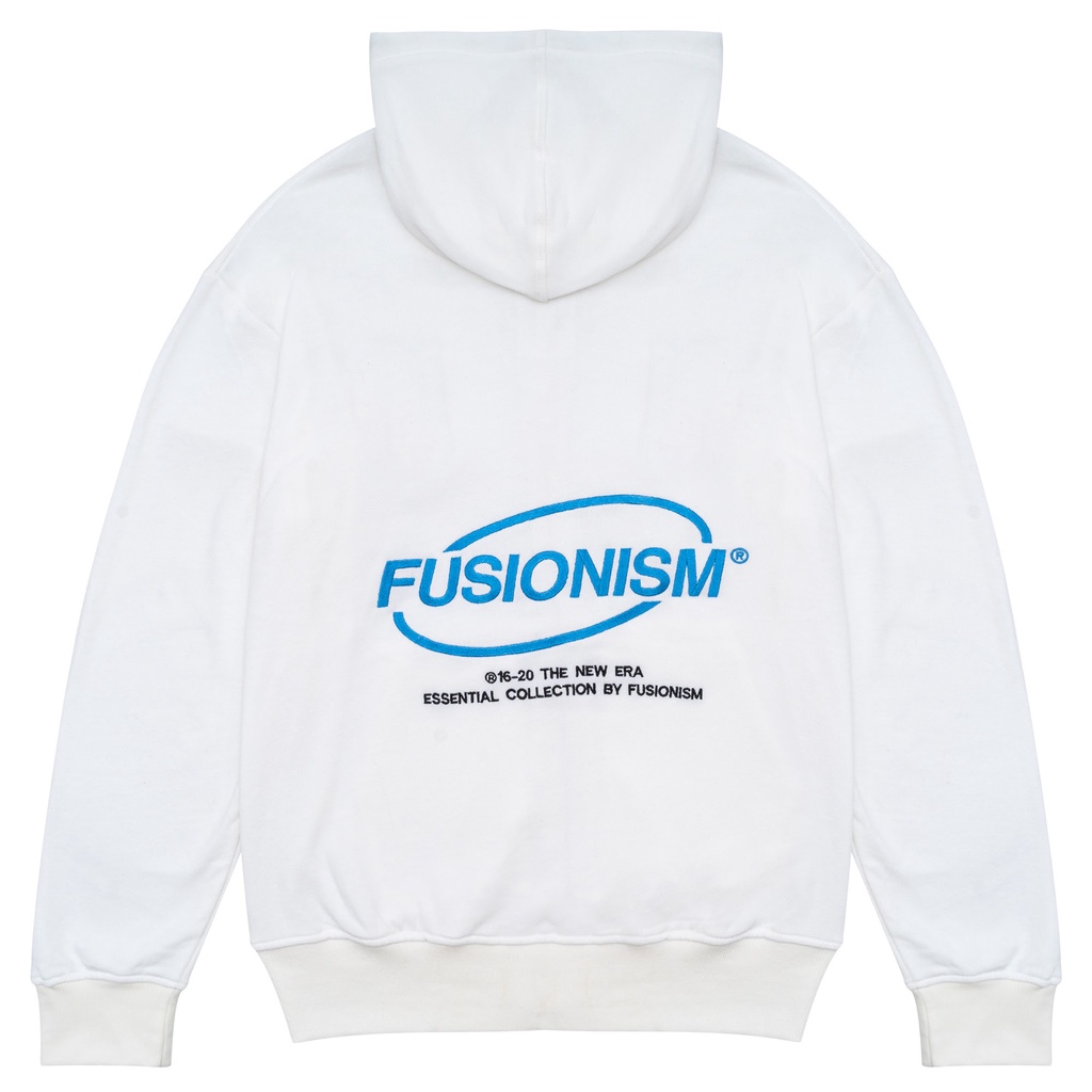 Áo khoác Hoodie Zip Fusionism Thêu Logo Ngực / Màu Trắng / Unisex Nam Nữ