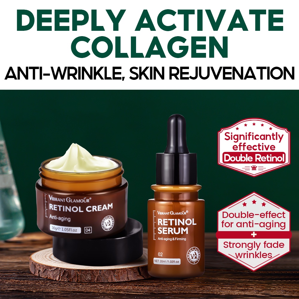 VIBRANT GLAMOUR Bộ kem dưỡng da mặt và tinh chất Retinol cho mắt với axit hyaluronic 2.5% chống lão hóa làm trắng mịn