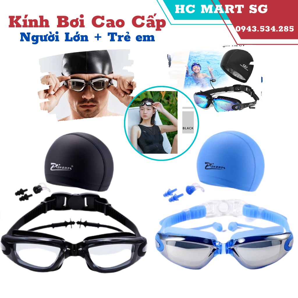 Sét mũ kèm kính bơi, Kính Bơi UV Kèm Mũ Bơi Và 2 Nút Bịt Tai, Thiết Kế Thông Minh, Dành Cho Cả Người Lớn và Trẻ Em