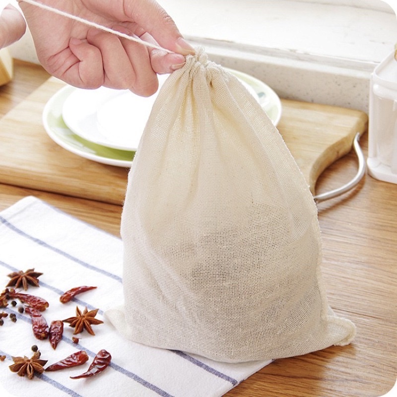 Túi lọc trà nấu ăn hầm thuốc có dây rút 26 x 20 cm bằng vải lanh bông