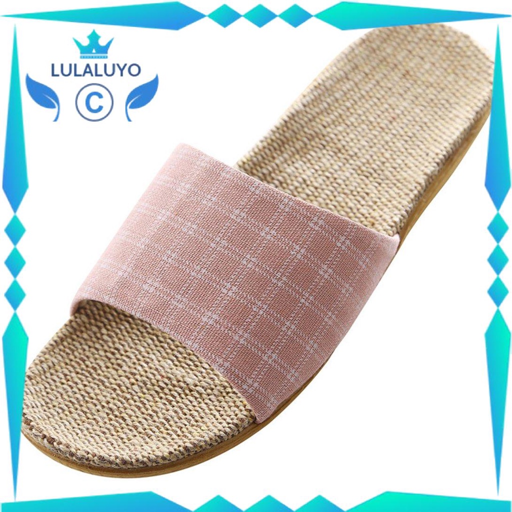 [Giá thấp]  Home Couple Indoor Slippers Cotton Linen Slippers Home Non-Slip Men And Women Thick Bottom Summer Slippers  .lu