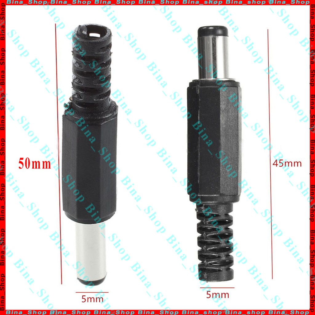 Jack DC 5.5x2.5 đực 9mm/14mm đuôi chụp bằng nhựa