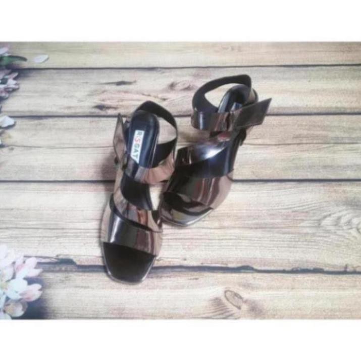 Giày sandal nữ cao gót đế cao 7cm hai màu đen xám hàng hiệu rosata ro150