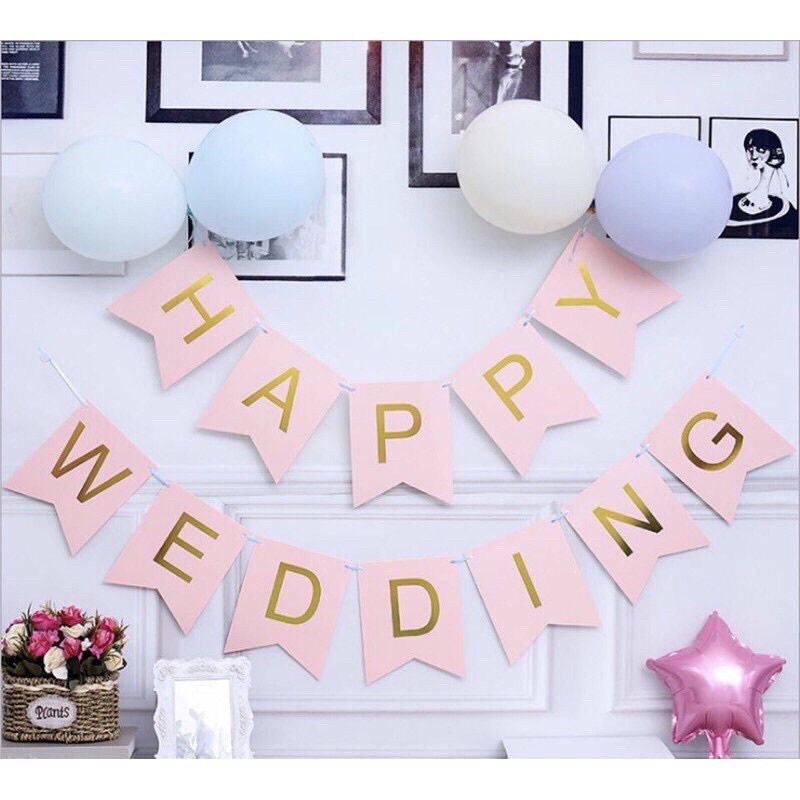 Dây treo chữ Happy Wedding trang trí phòng cưới, trang trí đám cưới