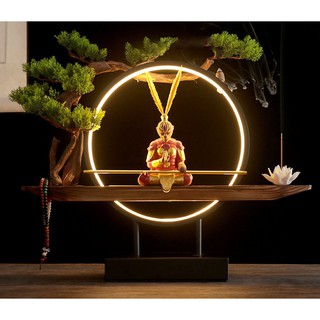 Thác khói trầm hương đèn led cây bonsai tượng tôn ngộ không - tề thiên đại thánh cao cấp 2021 niệm 1 tay