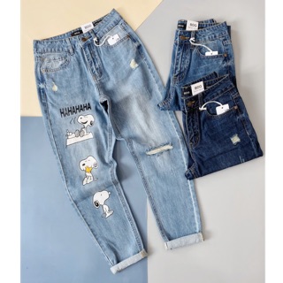 QUẦN JEAN BOYFRIEND COTTON KHÔNG GIÃN HÌNH SNOOPY