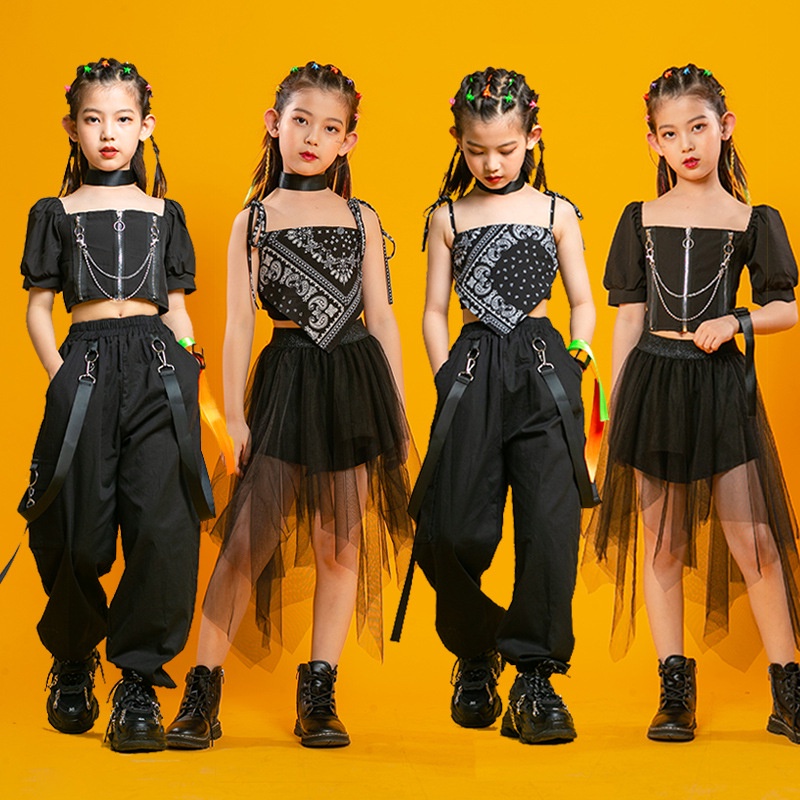 🔥Hàng Có Sẵn🔥 Bộ đồ Hip-Hop cho bé gái Jazz Dance / Quần áo trẻ em Hip-Hop dành cho trẻ em / Quần áo tập khiêu vũ / Quần áo hợp thời trang trên sàn Catwalk / Quần áo biểu diễn mùa thu và mùa hè