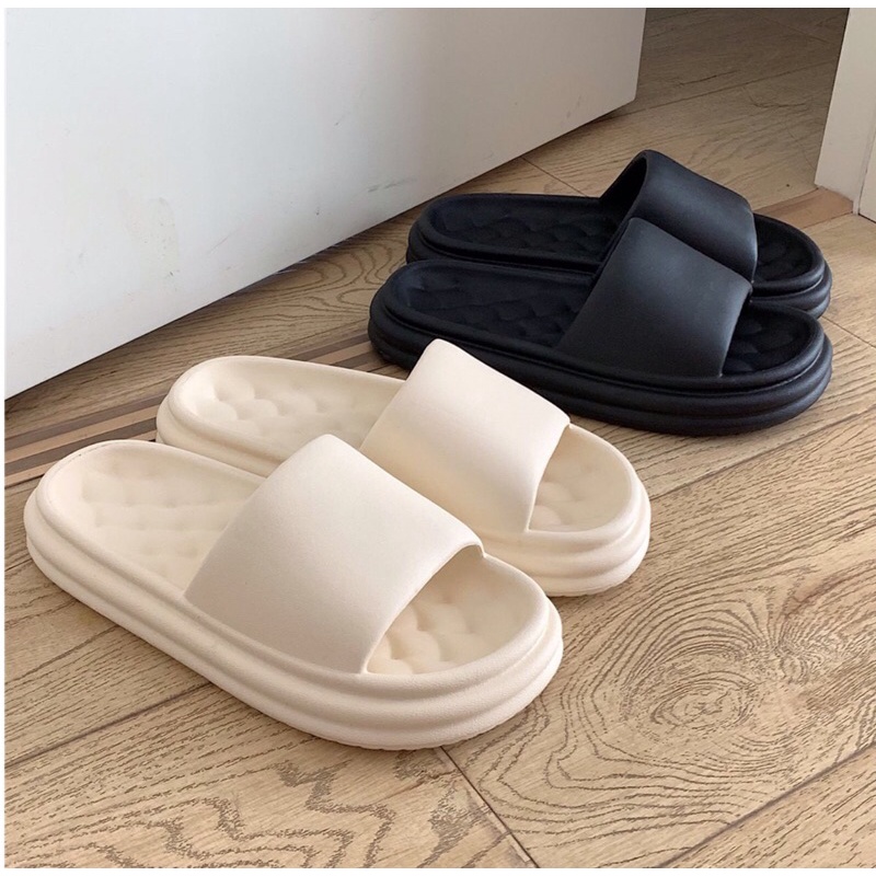 Dép quai ngang trơn Basic đế bánh mì phong cách Hàn Quốc kèm ảnh thật