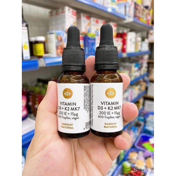 Vitamin D3 K2 MK7 Sunday tăng chiều cao, chống còi xương cho trẻ nhỏ dưới 4 tuổi 20 ml - Đủ bill