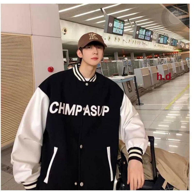 Áo Khoác Bomber CHA, A01 cúc bấm nam nữJacket Unisex Chất nỉ vs gió Form &lt;55kgÁo Bóng Chày Phong cách Thể thao