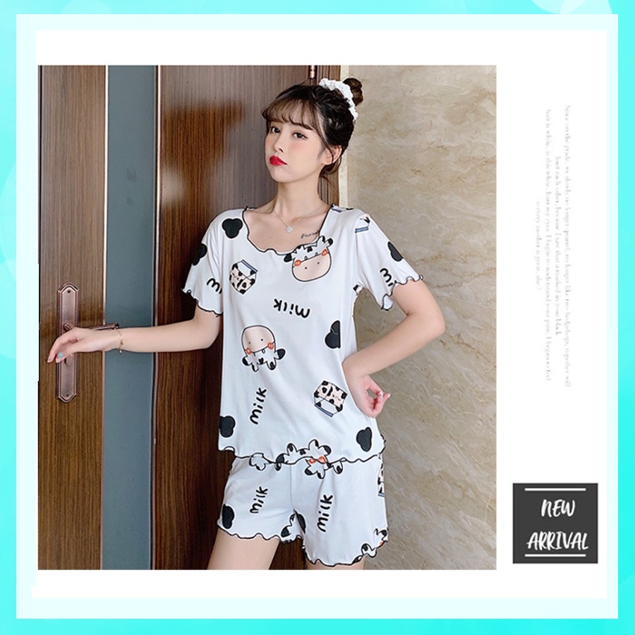 Đồ ngủ nữ hoạt hình dễ thương tay cộc quần cộc mùa hè mặc nhà cao cấp chất cotton sữa BCC07