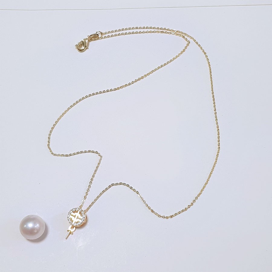 [D12C] Phụ kiện trang sức (DIY) - Dây chuyền mặt khay trống đính hạt nạm đá lấp lánh