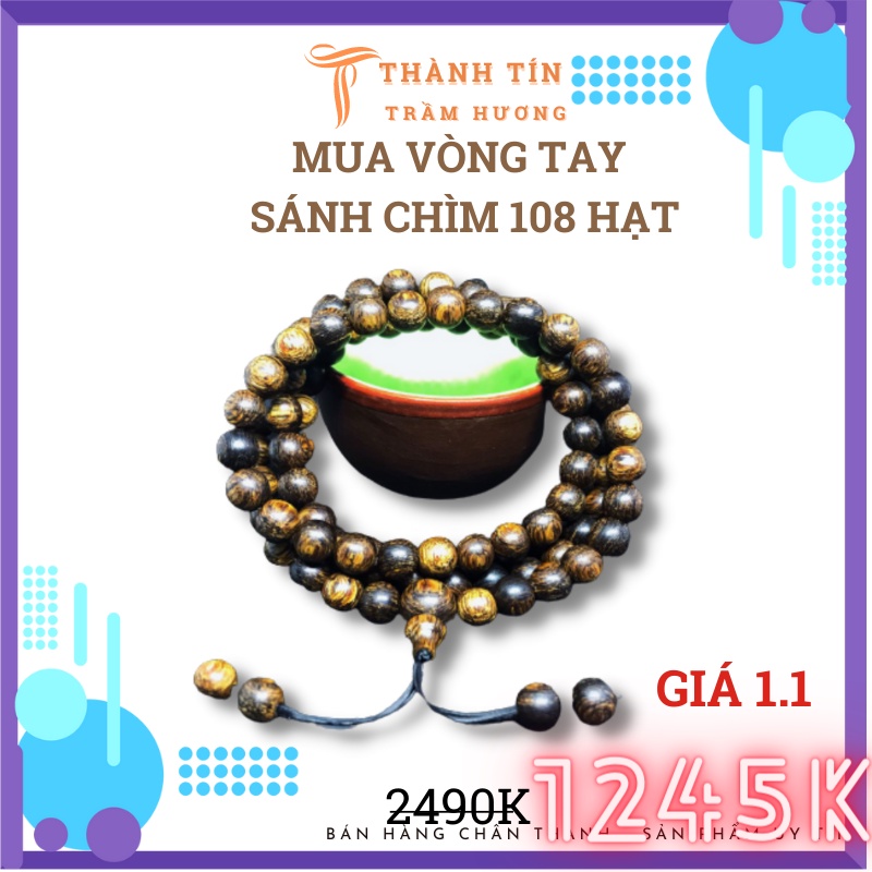 Chuỗi hạt 108 Trầm hương sánh chìm Thành Tín - Bảo đảm mùi hương trọn đời