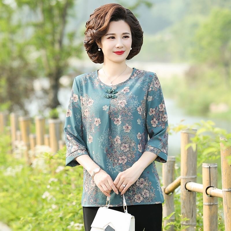 Áo sơ mi kiểu trung niên cho mẹ hoạ tiết sang trọng