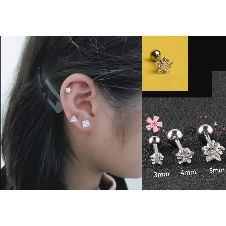 Khuyên titan đính kim ngôi sao nhiều size