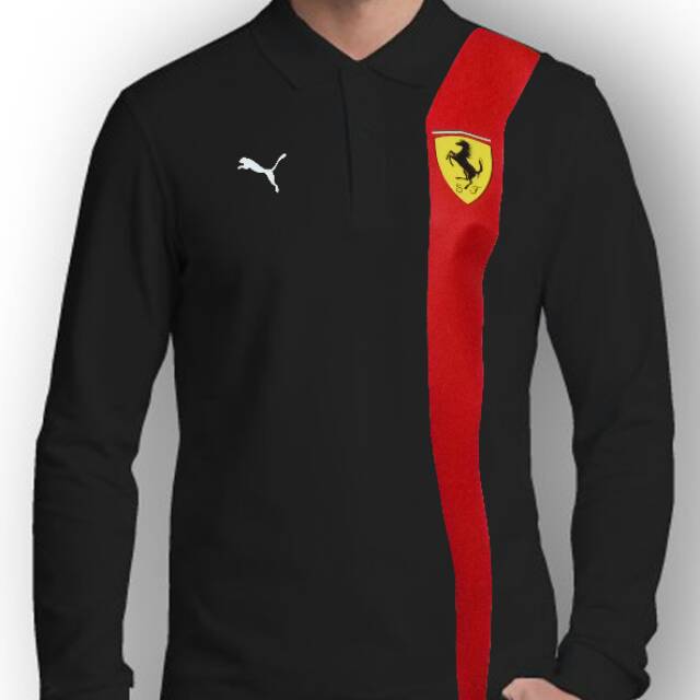 Áo Polo Tay Dài Màu Đen In Logo Puma Ferrari