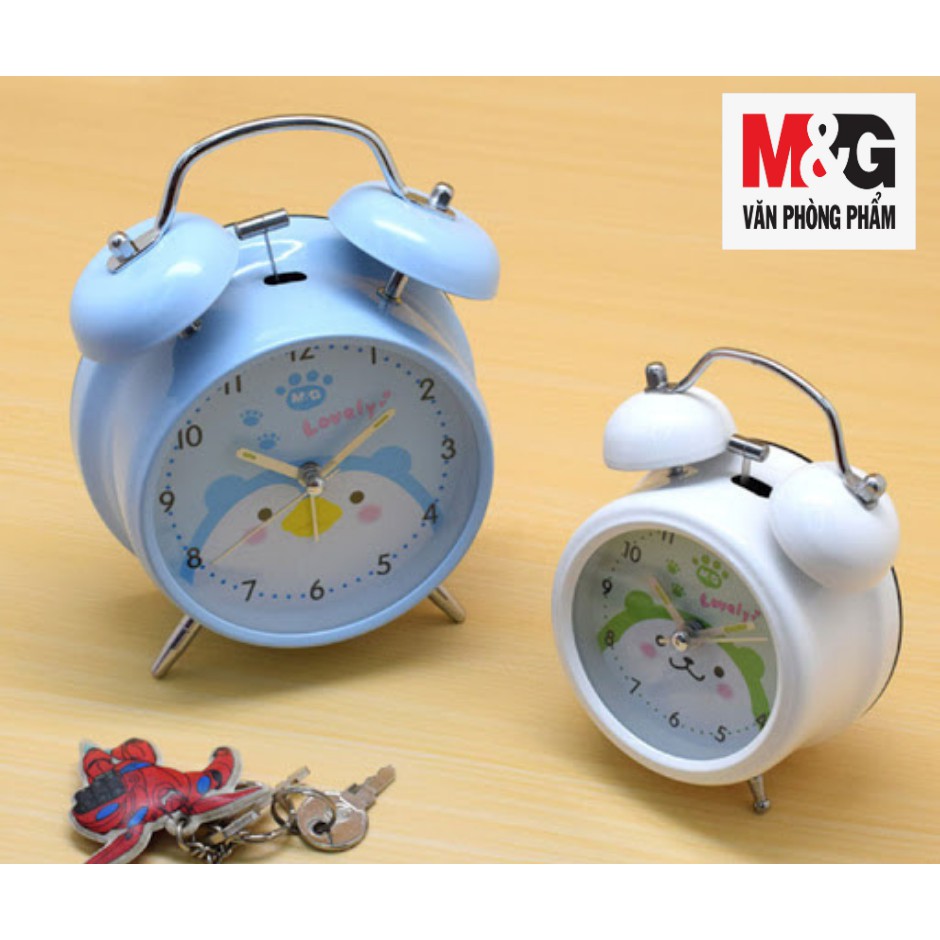 Đồng hồ báo thức M&G ARC92503/ARC92504 thân bằng sắt có 3 màu, bên trong in hình chú Gấu  1 cái