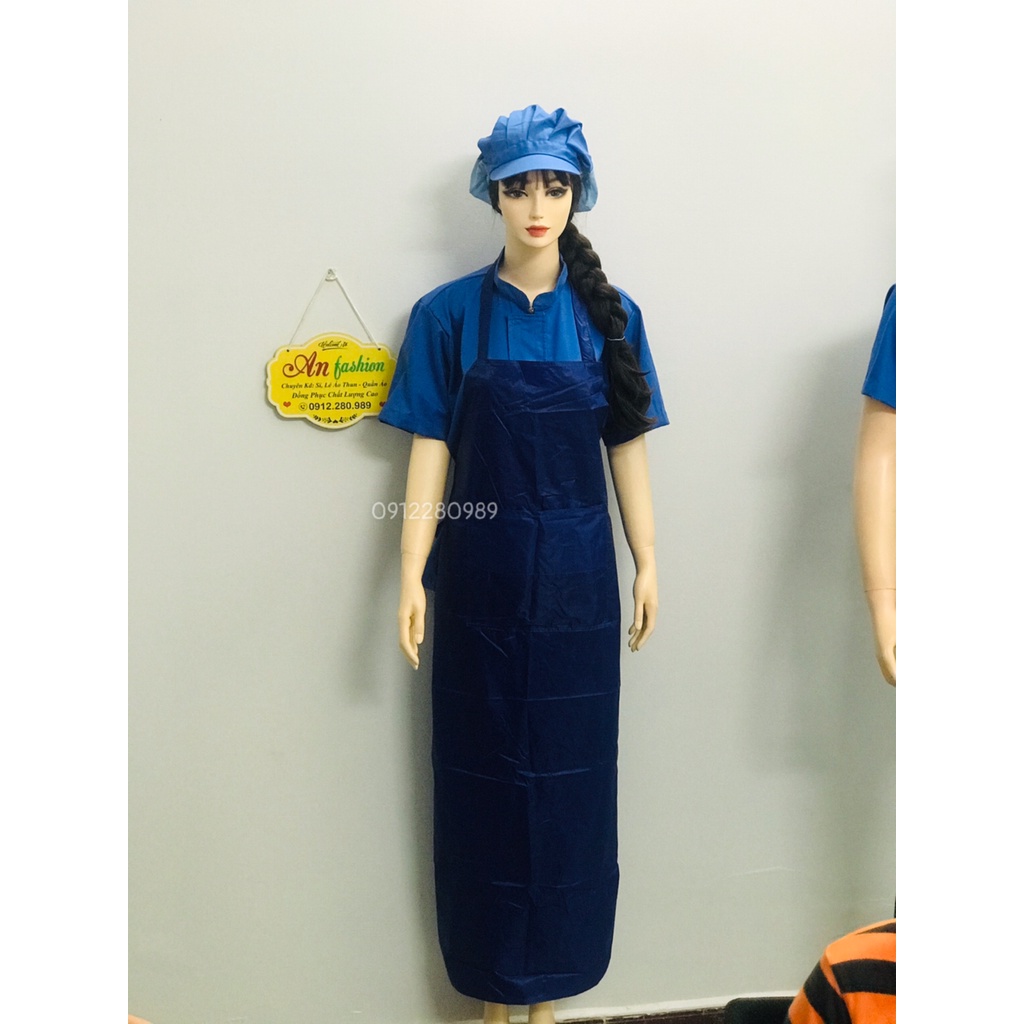 Tạp dề yếm chống thấm nước màu xanh dương dài 1m2 có túi, Tạp dề thủy sản _ Hình chụp thật