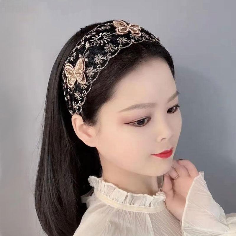 Băng Đô Cài Tóc Bản Rộng Bằng Lưới Phối Ren Thiết Kế Đơn Giản Thời Trang Cổ Điển Cho Nữ