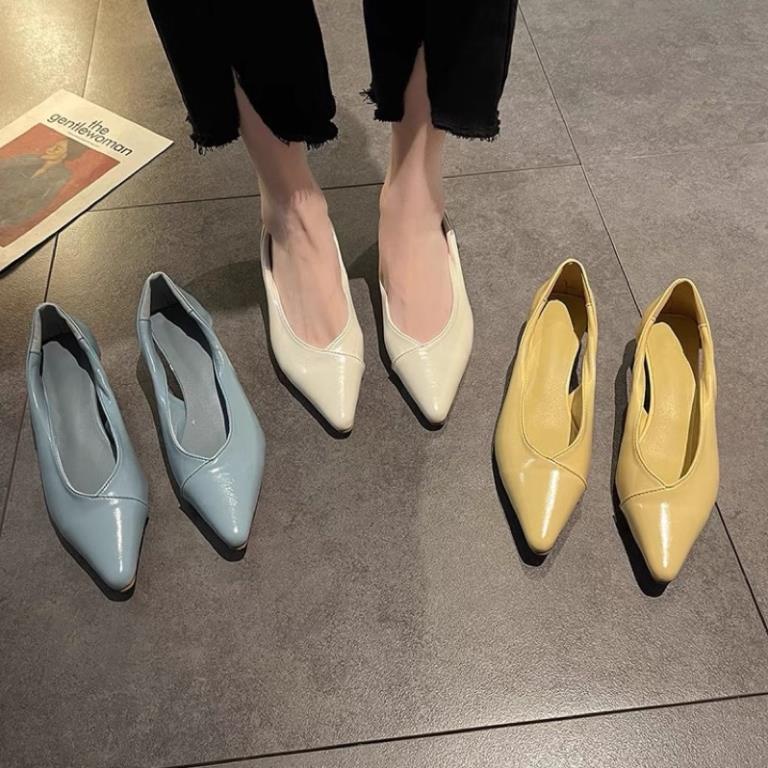 ℘ Giày búp bê mũi nhọn đế cao 3cm hở eo ℘