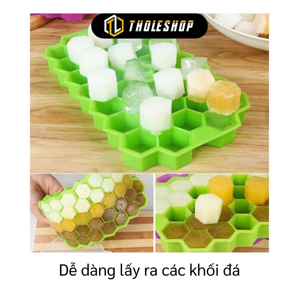 Khay Đá Silicon - Vỉ 37 Ô Đá Viên, Làm Thạch Hình Tổ Ong Có Nắp Kín, Không Mùi 9365