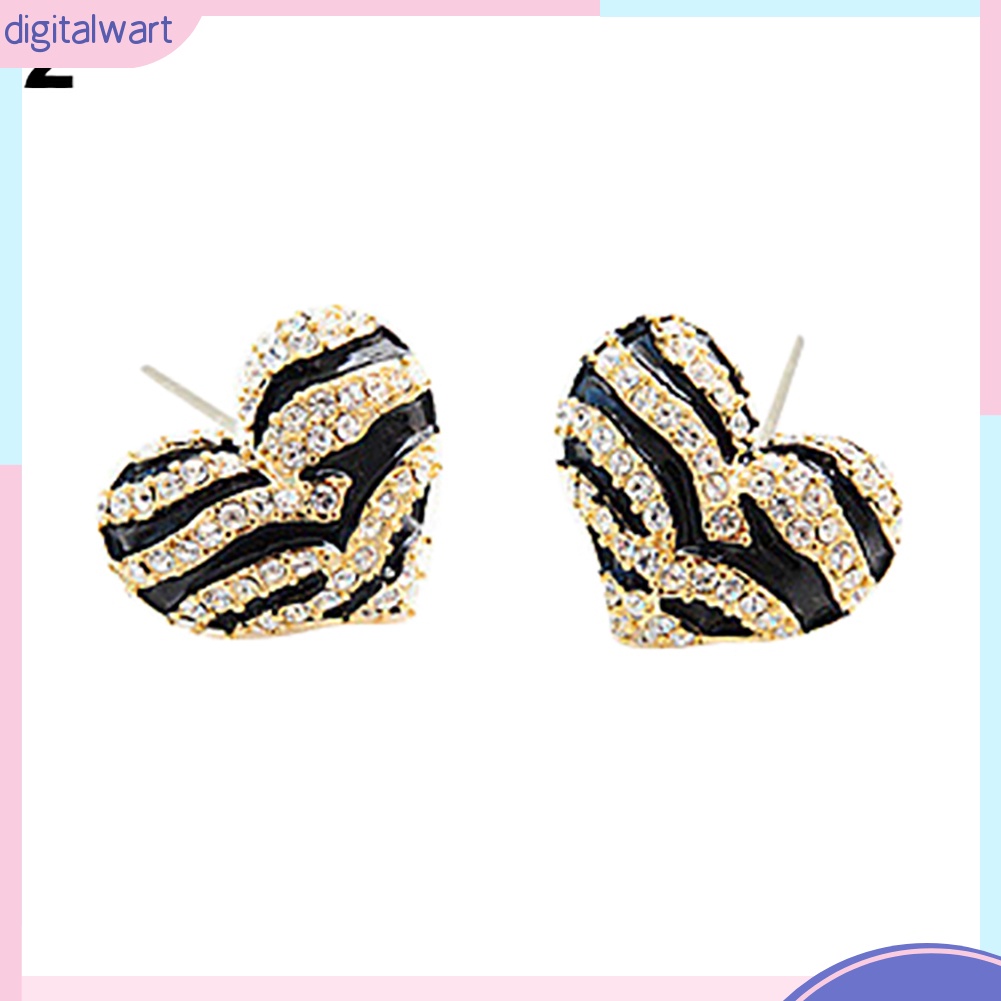 Cặp khuyên tai trái tim đính đá quý nhân tạo lấp lánh sang trọng cá tính dành cho nữ