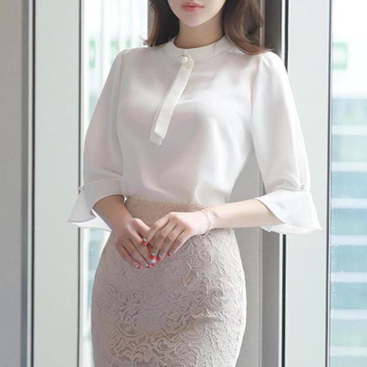 Áo sơmi cà vạt ta điệu công sở, chất lụa mềm mát có size to bigsize