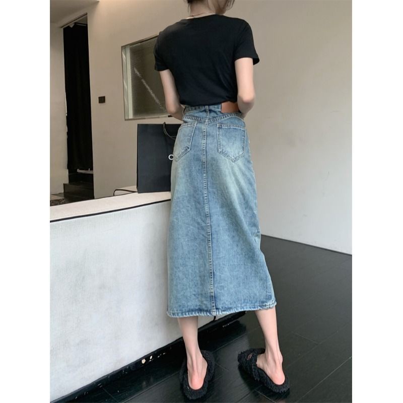 ✳✓►Chân Váy Denim Dáng Chữ A Lưng Cao Xẻ Tà Thời Trang Mùa Hè Hàng Mới Dành Cho Bạn Nữ 2022