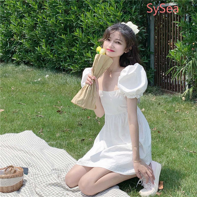 Đầm Cổ Vuông Tay Phồng Phối Nơ Xinh Xắn Thời Trang Mùa Hè Cho Nữ