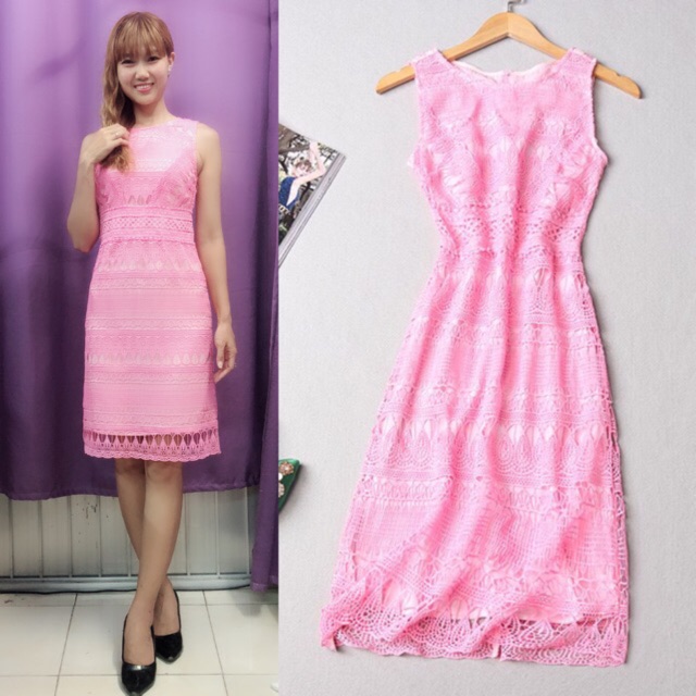 Đầm outlet xuất xịn chất lượng cao số lượng giới hạn ảnh chụp thật! Đầm ren ôm màu hồng sát nách