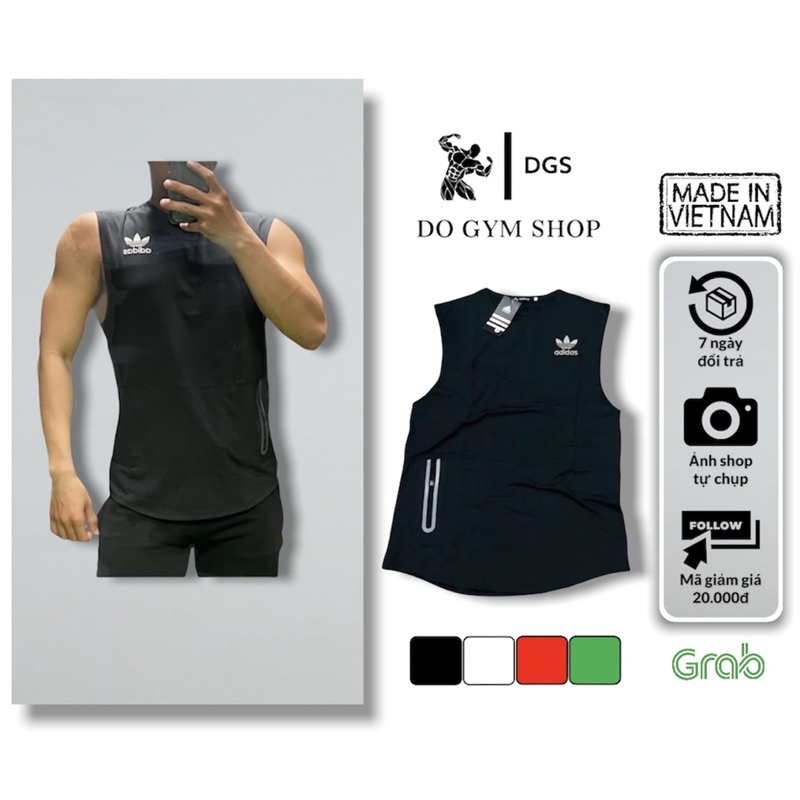 Áo thun tanktop nam thể thao DO GYM SHOP có túi khóa, chất liệu thun lạnh thoáng mát