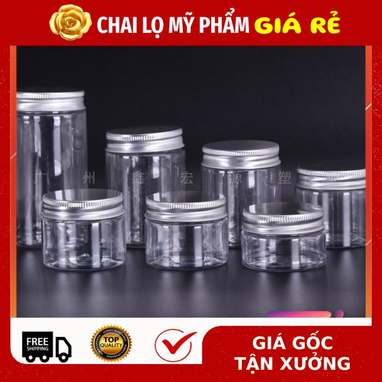 Hủ Đựng Kem ❤ RẺ VÔ ĐỊCH ❤ Hũ nhựa pet Trong Nắp Nhôm 50g 100g 200g 250g đựng mỹ phẩm, thực phẩm, đồ khô, ngũ cốc