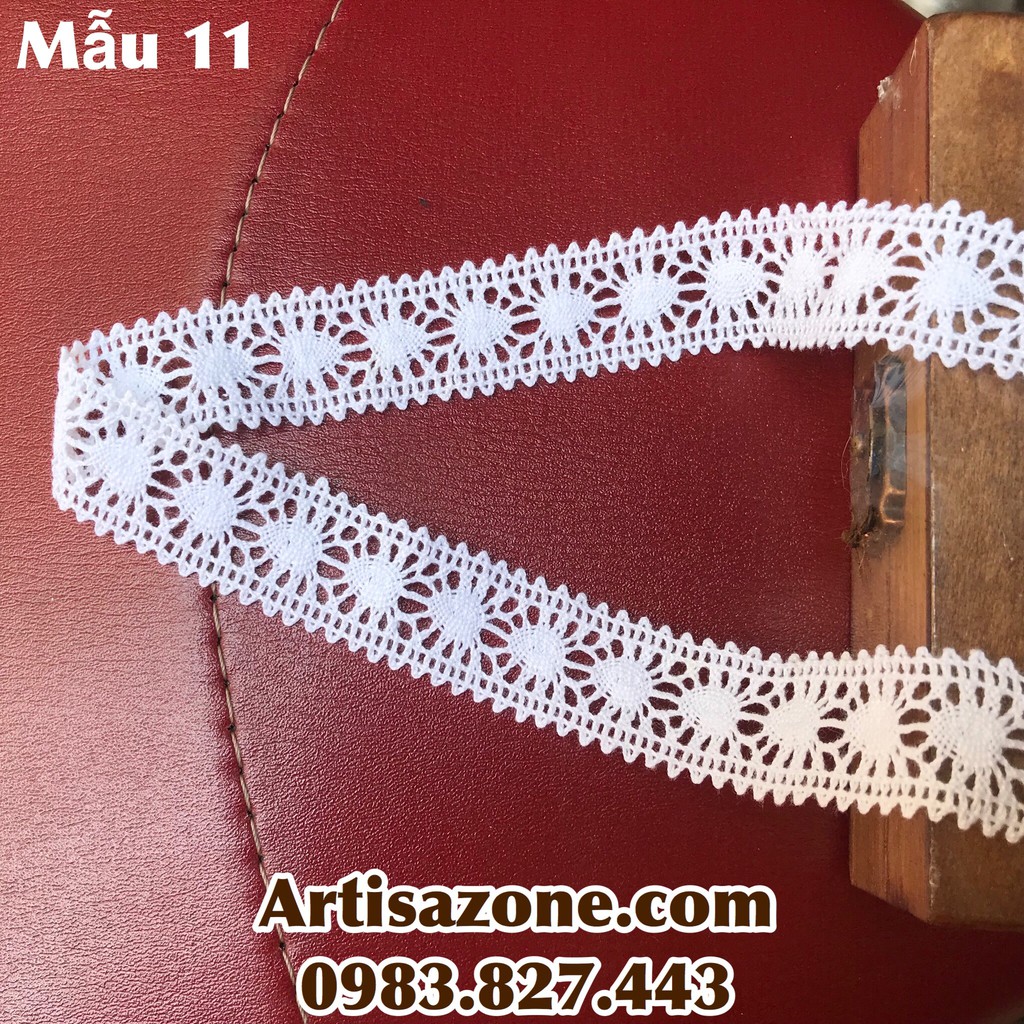 Ruy băng ren trắng cotton - Bản rộng từ 1,1cm - 4,5cm, dài 02 mét (tùy mẫu) - Đọc kỹ mô tả sản phẩm