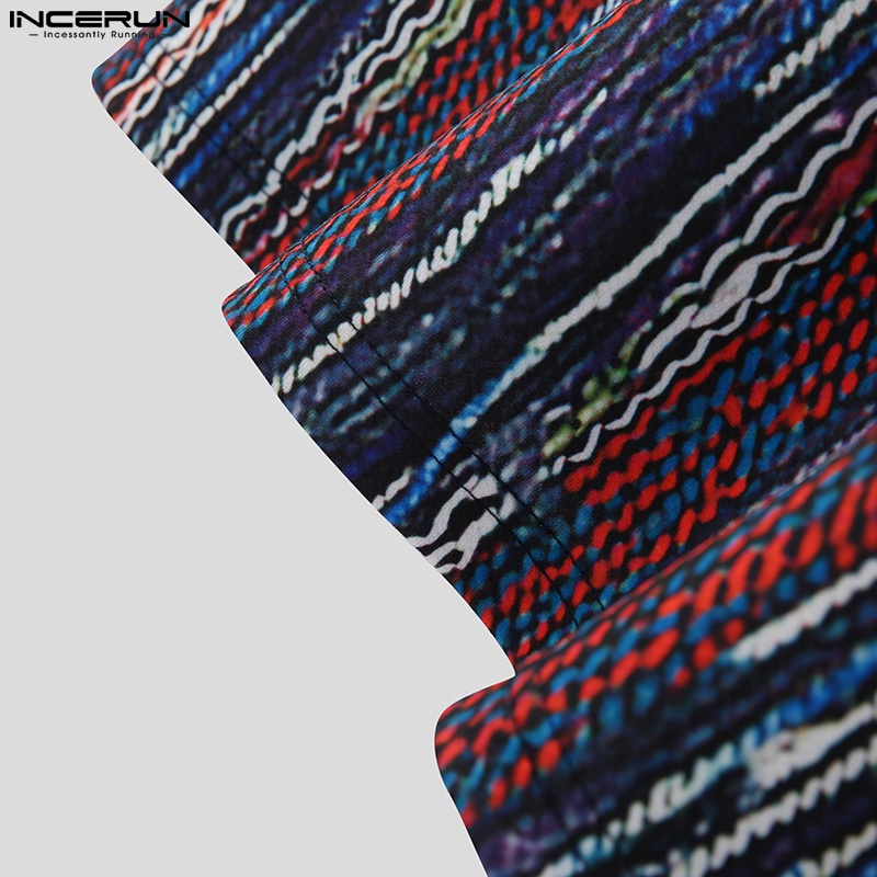 Áo dệt kim INCERUN dài tay cổ chữ V gài nút kẻ sọc nhiều màu phong cách dân tộc cho nam