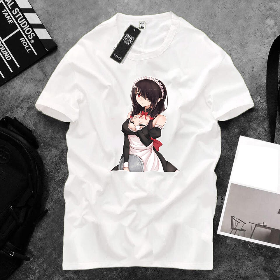 Áo thun Cotton Unisex - Nhân vật Tokisaki Kurumi - Chibi - Cô hầu Tokisaki Kurumi