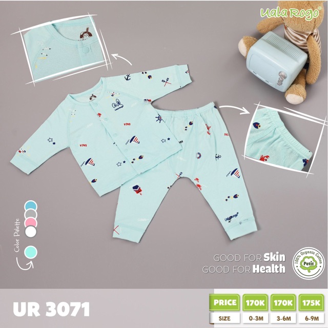 Bộ áo dài tay quần dài uala rogo cài khuy giữa  petit va cotton cho bé