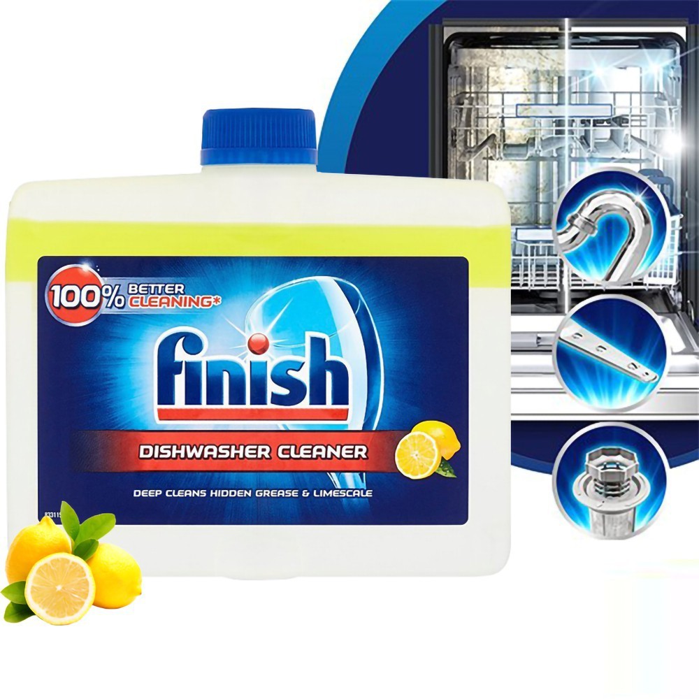 Nước vệ sinh máy Finish 250ml hương Chanh thơm ngát - dung dịch khử mùi hiệu quả