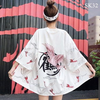 Áo haori khoác ngoài cosplay hoạ tiết hạc tiên a32