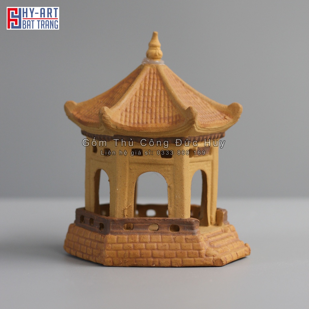 Mô hình gốm Lầu lục lăng phụ kiện trang trí tiểu cảnh hòn non bộ bể cá chậu cây bonsai