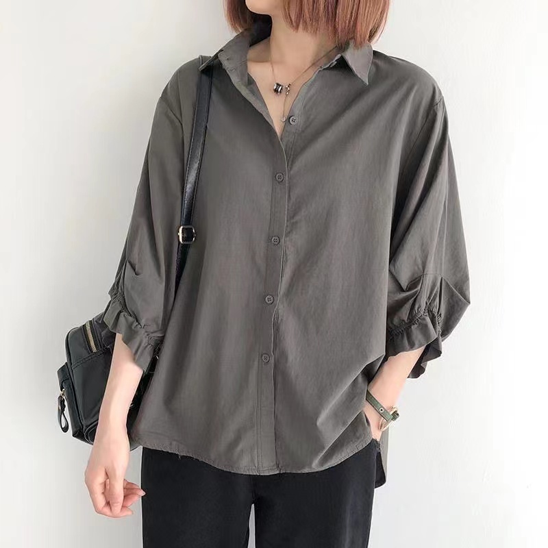 SUXI Áo Sơ Mi Tay Dài Dáng Rộng Màu Sắc Đơn Giản Thời Trang Hàn Quốc Xinh Xắn Cho Nữ
