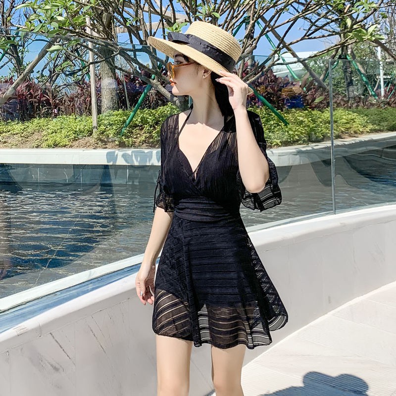 Tủ đựng & Hộp lưu trữÁo tắm một mảnh suối nước nóng màu đỏ khoét xẻ tà kiểu mới nữ béo MM Váy liền thân sexy che